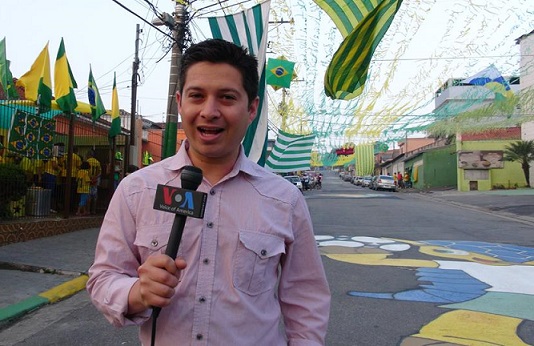 El periodista salvadoreño Gesell Tobías, en cobertura en Sao Paulo, Brasil 